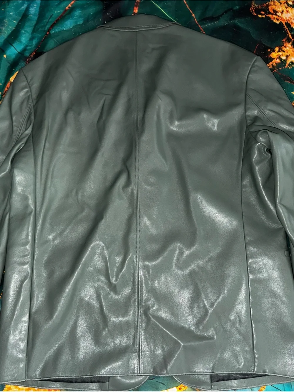 Zara Man - Men's Sage Green Leather Blazer - Modern Single-Breasted Jacket